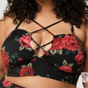 Torrid Cross front Strappy Bikini top- Black and Red